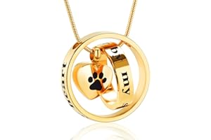 VCCWYQK Naszyjnik z urną kremacyjną na prochy dla psa/kota, "Forever in My Heart,No Longer by My Side", pamiątka pogrzebowa, naszyjnik z urną, nadruk łap, naszyjnik pamiątkowy (E)