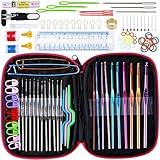 Anpro Crochet Hooks Set 100pcs Knitting Tool Accessories with Leather Case
