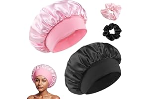 ANEI Satin Sleep Cap, 2 Pack Night Head Cover for Women, Soft Comfortable Night Sleep Bonnet Breathable Sleeping Hair Bonnet Cap for Long Curly Hair