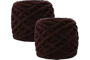 Maxee Chenille Wolle Garn 180 g(90 g*2), ca.130 m, Super Soft Knitting, Chunky Grobstrick Weiches Wollgarn zum Häkeln, Chenille zum Weben von Schals, Mützen, Decken, Zierkissen-Kaffee 17