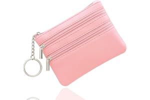 SENLINLU Klein Münzbörse, Leder Geldbörse Kreditkartenbörse mit DREI Fächern, Reißverschluss, Schlüsselanhänger, Klein Geldbeutel Business Card Mini Wallet für Damen…