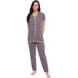 Zeyo Women's Cotton Printed Night Suit Set - Comfy Shirt & Pyjama Pajama Set For Sleepwear & Loungewear (Red, X-Large) - View #12