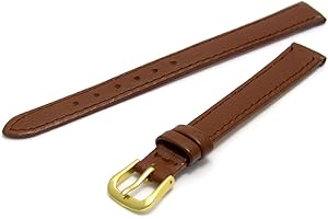 WatchWatchWatch Comfortable Flexible Leather Watch Strap Band Buffalo Grain Extra Long 14mm Brown with Gilt (Gold Colour) Buckle X614/14g