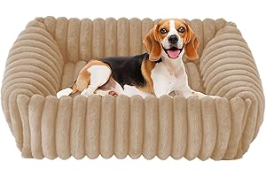CIGAA Legowisko dla psa dla małych i średnich rozmiarów, 50 x 48 x 15 cm, nadające się do prania, antypoślizgowe, z wysoką krawędzią, beżowe