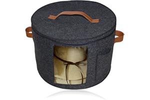 AEESRRU Hut-Aufbewahrungsbox für Männer und Frauen, Hutbox mit Staubschutz undKlarsichtfenster, runde faltbare Hutbox aus Filz,Stofftier-Aufbewahrung,Verschiedene Artenvon Hüten43x30x30cm (dunkelgrau)