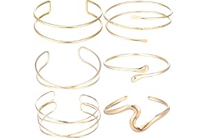 TIESOME Paket med 6 guldfärgade armbandsur på 8 cm - Justerbara - Guldfärgade - För kvinnor - Minimalistiska - Boho Punk - Grekisk virvel - Delikat present för flickor