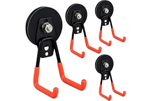 ULIBERMAGNET Robusta magnetiska krokar för garage, robusta magnetiska krokar för borrmaskin, rör, garage, verkstad, magnetiska krokar för inomhus- och utomhusbruk (röd 4 st)