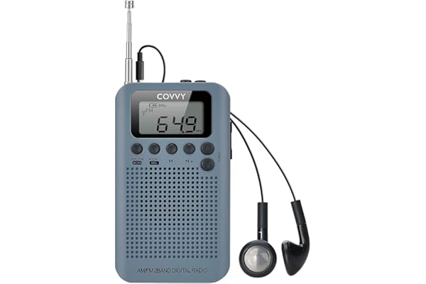 COVVY Radio Portable Mini Radio de Poche avec Haut-Parleur FM/AM Numérique Stéréo DSP Récepteur avec Réveil et Minuterie pour Maison et l'extérieur Marche Radio Personnel avec Ecouteurs