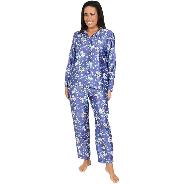 Pyjama Satin Soie Rouge/rose Clair à Motifs Mickey - Haut Long Et Pantalon - Taille S
