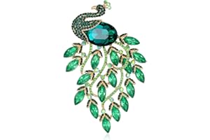 IMINI Pfau Brosche für Damen Mädchen Grüner Kristall Zirkonia Große Anstecknadel Brosche für Stoff Kleid Accessoires