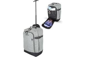Bordlite RyanAir Approved Cabin Holdall on Wheels, 40x25x20cm Hand Luggage Bag, Extendable Handle, Multi Pocket Twill Travel Bag - 20L - Grey