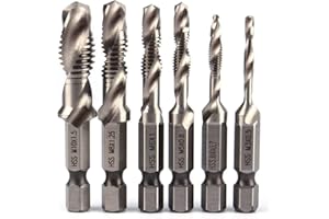 MALAYAS - 6pcs HSS Jeu de Foret Mèche à 1/4" Tige Hexagonale Set Robinet de Foreuse de Combinaison HSS Bit M3-M10 Filetage Métrique Drill Pour Bois fer Aluminium Argent