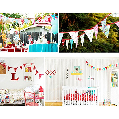 Faburo 24pc Schöne Stoff Wimpel, 2*2 Meter Girlande Wimpelkette Grün Bunting Banner für Draußen Kinderzimmer Geburtstag Weihnachten - 6
