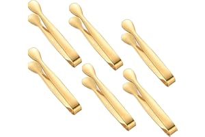 YFELOMATRIC Mini set di pinze per zucchero, 6 pezzi, in acciaio inox, pinze per gelato, pinze per dolci, pinze per dolci, pinze per dolci, pinze per matrimoni, bar, self-service, barbecue, picnic (oro)