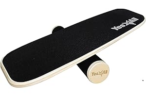 Yes4All Balance Board Trainer, Smooth Surface and Thick TPE Covered Roller; Wooden Trainer Board for All Training Level, Stability and Core Strength