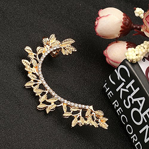 GOZAR Metallo Foglia Di Cristallo Strass Orecchio Orecchino Stud Bracciale Per Le Donne-Oro-Destra