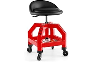 COSTWAY Taboret warsztatowy z regulacją wysokości, stołek warsztatowy na kółkach, nośność 150 kg, z półką na narzędzia, krzesło warsztatowe, siedzisko na kółkach do fabryki, garażu, warsztatu