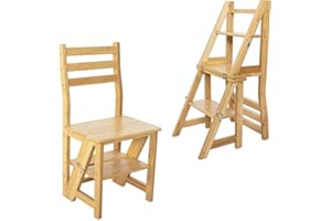 Navaris Escabeau Chaise en Bois - Chaise Convertible en Escalier 3 Marches - Meuble Pliant Multifonction Décoration Maison Salon Bibliothèque