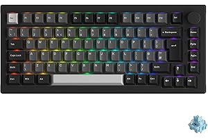 Akko 5075B Plus Tastiera Gaming Meccanica, 75% Sostituibile a caldo Personalizzabili keyboard Nastro Nero, 3 Mode/RGB/PBT/Profilo Cherry, Tactile Switches V3 Pro Crema Blu