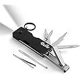 OUTU Multi-Function 8 in 1 Nail Clipper, Pocket Keychain Knife Scissor (Black)