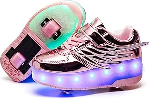 ROLLTONGOZ Boys and Girls LED Roller Skates Shoes with Double Wheels Trainers Technical Retractable Skateboarding Shoes for Kids Light up Shiny Luminous Sneakers…