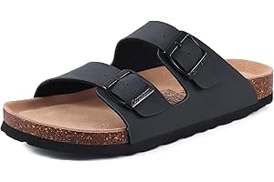 Comwarm Damen Kork Fußbett Pantoletten Sandale, Bequeme Sommer Strand Slide mit Verstellbarer Schnalle Hausschuhe