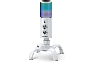 Aokeo USB Gaming Microphone, PC Computer Condenser Mic with Gain,RGB Light for Recording,Podcasting,Streaming,YouTube,Twitch,Skype,Compatible with PS5 PS4 Mac Laptop Desktop（White）