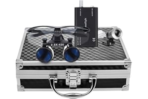 BoNew Surgical Binocular Loupes Optical Glass 2.5X 420mm Working Distance with 3W LED Head Light Lamp Black Aluminum Box