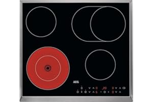 AEG Glaskeramikkochfeld autark 60cm – 4 Zonen mit Bräter- und Zweikreiskochzone – 14 Stufen – Edelstahlrahmen – Timer – Touch-Bedienung je Zone – Kindersicherung – HK634060XB