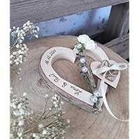 Ringkissen Herz Holzherz creme Ringhalter für Eheringe mit Namen Hochzeit