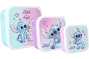 DISNEY Lilo & Stitch Caja para aperitivos Snack Box – Kit de 3 recipientes porta merienda a encastre – Porta merienda aperitivos escuela guardería deporte