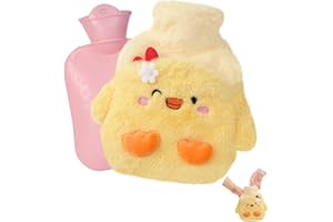Flintronic 400ml Borsa Acqua Calda, borsa dell'acqua calda, con morbida fodera in pelliccia, rimovibile per la pulizia, borsa dell'acqua calda calda per scaldamani e piedi(Anatra gialla)