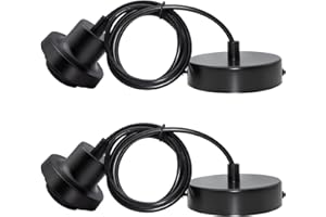 WRPACTTG Cable Suspension Luminaire,2PCS E27 Suspendues Accessoires,Lampe Suspension Noir Câble Réglable 120CM,E27 Porte Lampe Suspension Montable Compatible avec Abat-jour,pour Cuisine Chambre