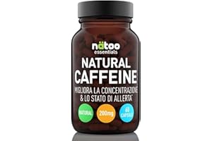 NÄTOO Caffeina 200mg, 60 Capsule Vegane, Caffeina Pura estratta da semi di caffe verde Coffea arabica, 1 Capsula 30 minuti prima del Workout, Adatto anche come integratore per studenti