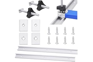 BIGP Lot de 2 Rail T Track Profile Aluminium, 400MM Rail de Guidage avec 8 Vis Autotaraudeuses, 2 Vis de Réglage M8, Écrou Coulissant M6 et M8, Rail de Guidage pour le Travail du Bois (Argent)