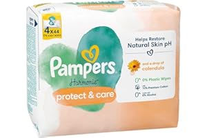 ‎PAMPERS Pampers Harmonie Protect & Care Baby-Feuchttücher 4 Packungen 44 Tücher = 176 Babyfeuchttücher, Helfen Sie dabei, natürliche Hautph, und ein wenig Ringelblume