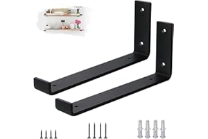 VTOPVMAX Scaffold Board Shelf Brackets 2 Pack - 5mm Thick Steel Heavy Duty Shelf Supports with Lips for 12 x 4 Inch (30cm x 10cm), Industrial Rustic Black Wall Shelf Brackets Kit