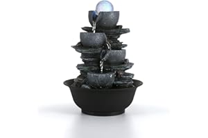 Dyna-Living Fontaine d'intérieur, fontaine à eau de table, fontaine à eau avec boule de cristal LED, fontaine d'eau d'intérieur pour la maison, le bureau, la relaxation, 24,5 x 18,5 x 28,5 cm