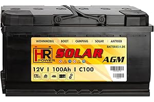 HR Solar AGM Batterie 100Ah 12V – Wohnwagen Mover Solarbatterie Camping Akku VRLA Vliesbatterie Boot & Wohnmobil Versorgungsbatterie Deep-Cycle-Akku 100 Ah