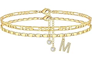 TINGN Fußkettchen für Damen, 14K Vergoldet/Silebr CZ Buchstabe Fussketten für Frauen Fußkettchen Verstellbar Doppelte Fußketten Stabil Figarokette Fußkette Frau Mädchen Tochter Freundin Geschenk