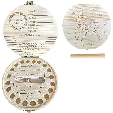 Toddmomy Scatola Portadenti In Legno Per Denti Da Latte, Con Pinzetta E Flacone, Design Drago Cinese, 12x12x2,7 Cm