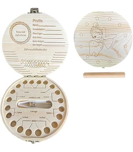 Scatola Portadenti In Legno A Forma Di Dente, Personalizzabile Con Nome, Per Denti Da Latte Di Bambini E Bambine, Con Chiusura Magnetica