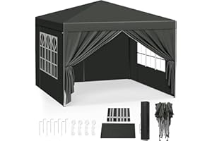 WOLTU Pavillon Pop-Up wasserdichter Faltpavillon Sonnenschutz Event Pavillon mit Seitenwänden Gartenpavillon auf Terrasse Camping Festival Pagodenzelt aus Oxford Metallrahmen 3 x 3 m Grau