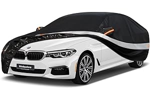 Weleyclore Car Cover Waterproof Breathable Large for Saloon,100% Waterproof Outdoor Car Covers Rain Snow UV Protection.Custom Fit for BMW 5 Series,Audi A6 A7,Jaguar XF,etc,Black B6