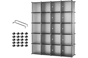 Mondeer Armadio modulare cubi componibili in plastica, Guardaroba Modulare Organizer con Appendiabiti, Portaoggetti Grigio 20 cubi