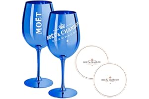 MOËT & CHANDON Moet & Chandon - Juego de 2 copas de champán azul ibicena, cristal imperial azul metalizado, copas de champán azul oscuro (2 unidades) + posavasos