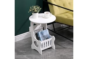 SANERY White End Table with Storage Basket, Round Bedside Table Nightstand for Bedroom, Small Coffee Table for Living Room, Space Saving Side Table for Balcony Hallway, Waterproof Bathroom Side Table