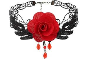 JUSTUSNX Collana in pizzo con ciondolo a forma di fiore di rosa retrò, collana gotica con ciondolo a forma di fiore, gioiello per Halloween, accessori per donne e ragazze