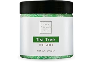 HerbOrganic Antibacterial Tea Tree Foot Scrub – 200 g – Exfoliates, Moisturizes and Cleanses – Helps with Corns, Calluses, Athlete Foot, Jock Itch & Foot Odour – with Green Tea, Sea Salt & Jojoba Oil