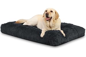 KSIIA Panier Chien Grande Taille, 90x60cm, Coussin Chien Lavable en Machine, Tissu Peluche Doux, Base antidérapante, Tapis Matelas Lit Anti-Stress, Gris Foncé